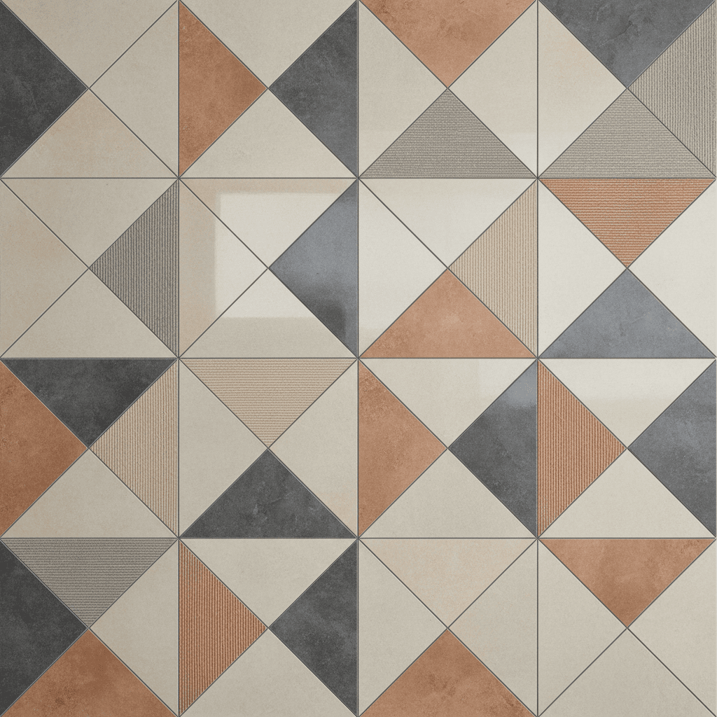 Overhead arrangement of different porcelain stoneware finishes and colors